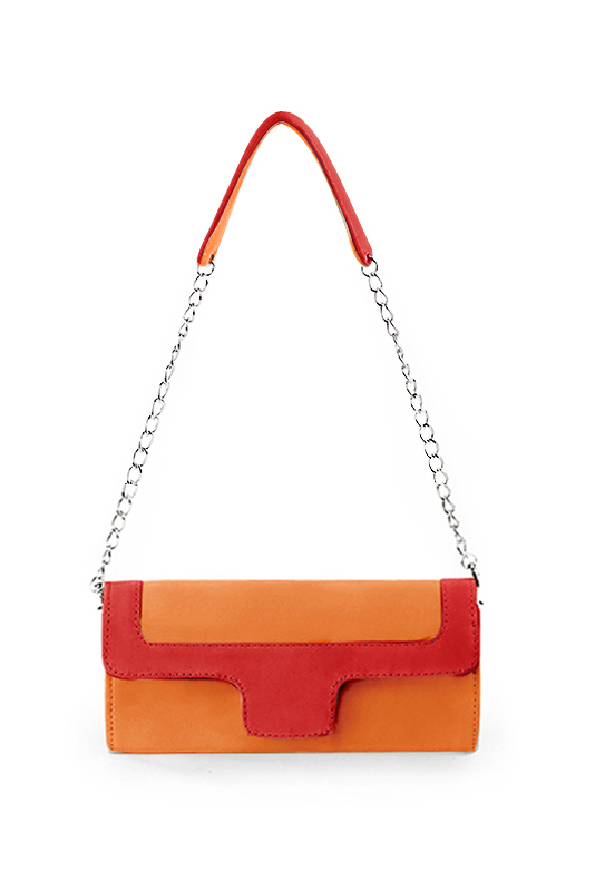 Dress clutch for wedding and parties in apricot orange and scarlet red leather - Top view